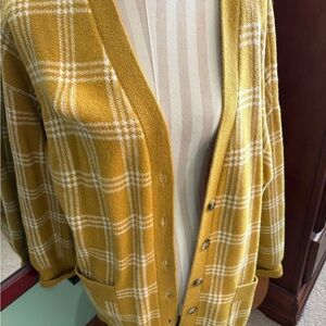 LOFT Yellow Plaid Cardigan Sweater